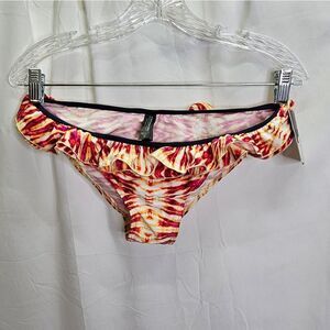 Kardashian Kollection Red and Yellow Ruffle Trim Bikini Bottoms Size XL